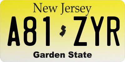 NJ license plate A81ZYR