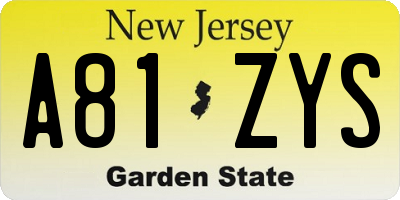 NJ license plate A81ZYS