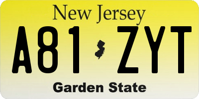 NJ license plate A81ZYT