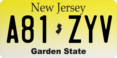 NJ license plate A81ZYV