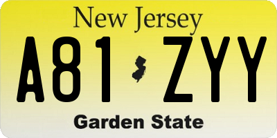 NJ license plate A81ZYY