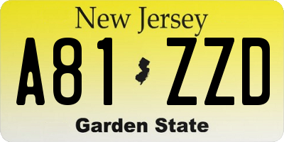 NJ license plate A81ZZD