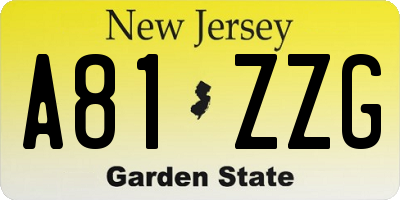 NJ license plate A81ZZG