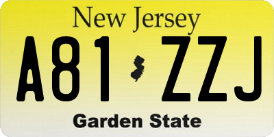 NJ license plate A81ZZJ
