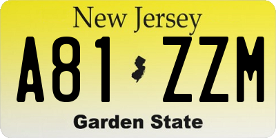NJ license plate A81ZZM
