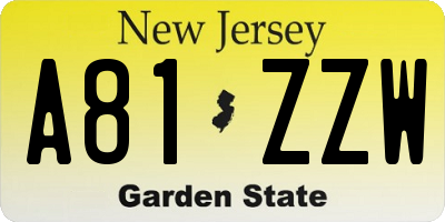 NJ license plate A81ZZW