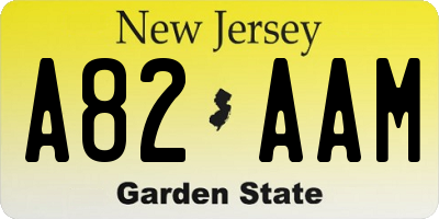 NJ license plate A82AAM