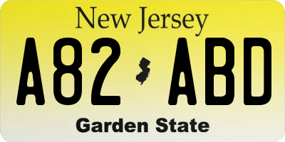 NJ license plate A82ABD