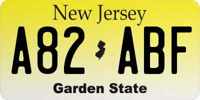 NJ license plate A82ABF