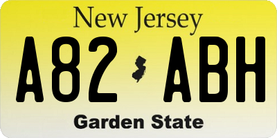 NJ license plate A82ABH