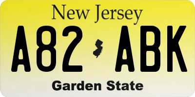 NJ license plate A82ABK