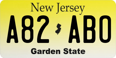 NJ license plate A82ABO