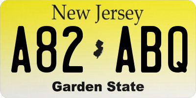 NJ license plate A82ABQ