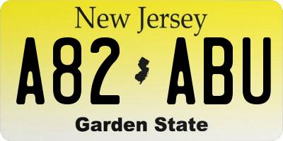 NJ license plate A82ABU