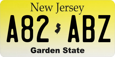 NJ license plate A82ABZ