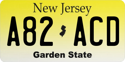 NJ license plate A82ACD