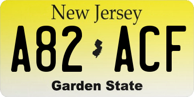 NJ license plate A82ACF