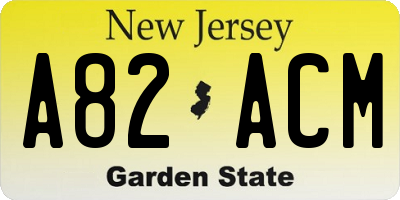 NJ license plate A82ACM