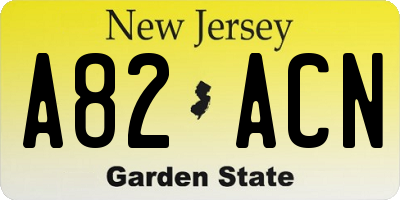 NJ license plate A82ACN