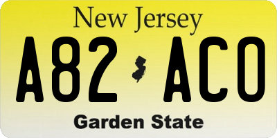 NJ license plate A82ACO