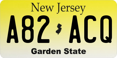NJ license plate A82ACQ