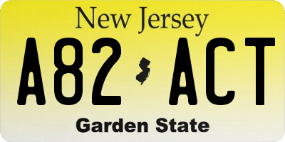 NJ license plate A82ACT