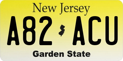 NJ license plate A82ACU