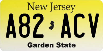NJ license plate A82ACV