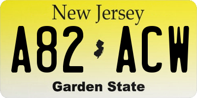 NJ license plate A82ACW