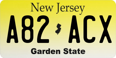 NJ license plate A82ACX