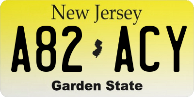 NJ license plate A82ACY