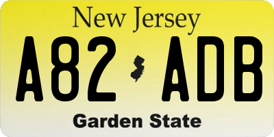 NJ license plate A82ADB