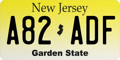 NJ license plate A82ADF