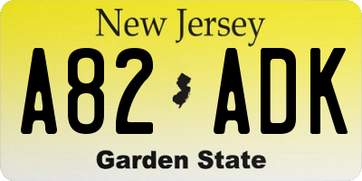 NJ license plate A82ADK