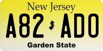 NJ license plate A82ADO