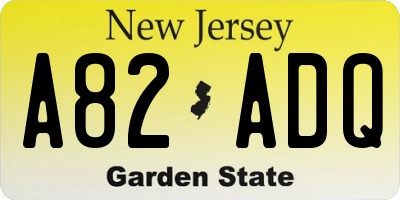 NJ license plate A82ADQ