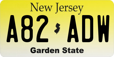 NJ license plate A82ADW
