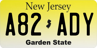 NJ license plate A82ADY
