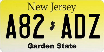 NJ license plate A82ADZ