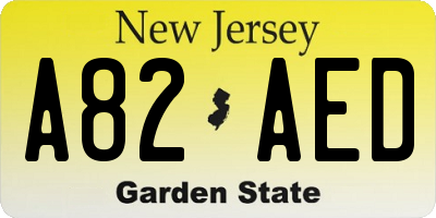 NJ license plate A82AED