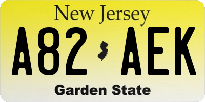 NJ license plate A82AEK