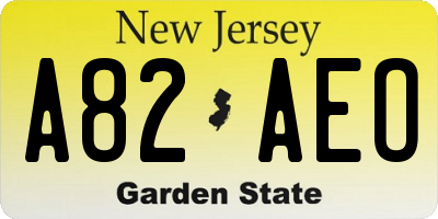 NJ license plate A82AEO