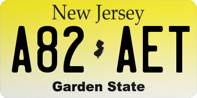 NJ license plate A82AET