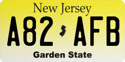 NJ license plate A82AFB