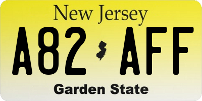 NJ license plate A82AFF