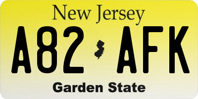 NJ license plate A82AFK