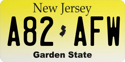 NJ license plate A82AFW