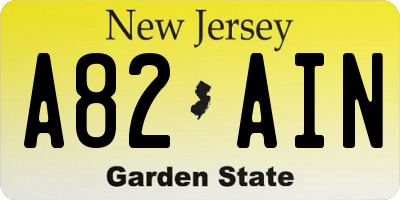 NJ license plate A82AIN