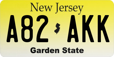 NJ license plate A82AKK
