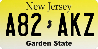 NJ license plate A82AKZ